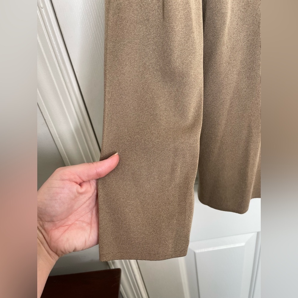 Exclusively Misook Tan & Black Zip Front Knit Jacket | Collared Sweater S - Picture 3 of 8